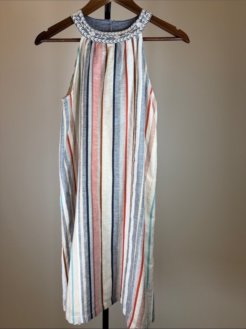 THML Striped Halter Dress in Navy, Rust, Pink & Cream